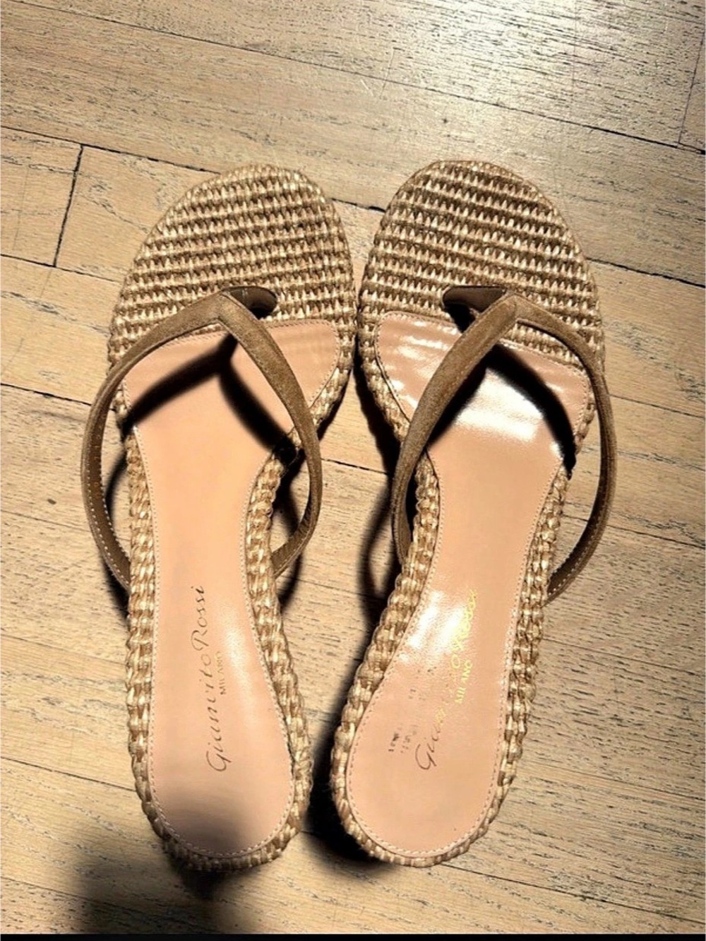 Gianvito Rossi Calypso Raffia and Suede Thong Sandals Brown